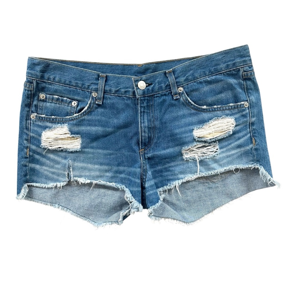 Rag & Bone Mid Rise Distressed Ripped CutOff Raw Hem Denim Shorts Cotton Size 28